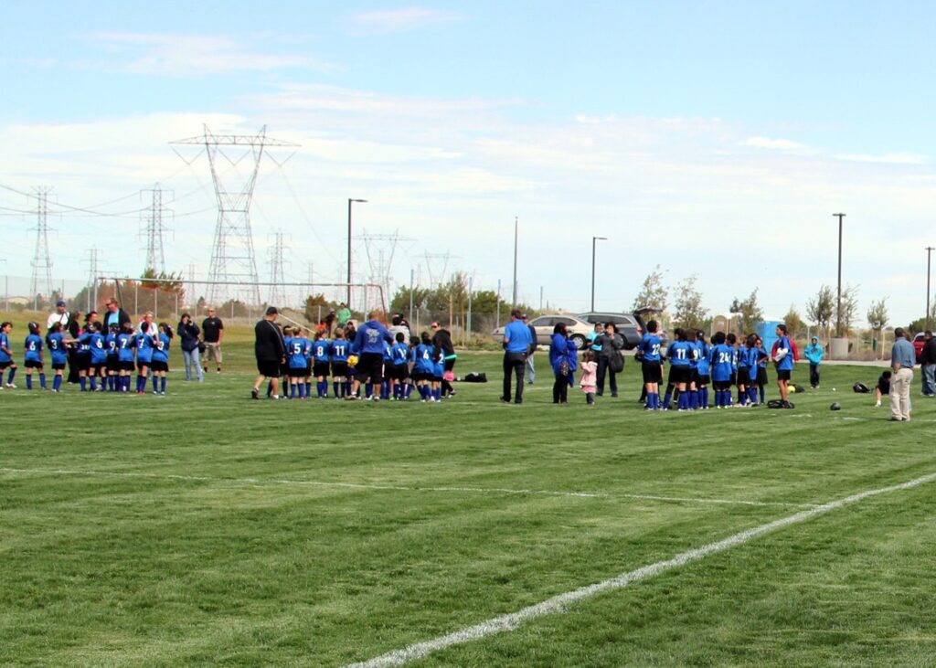 Youth soccer teams practicing at Maple Park