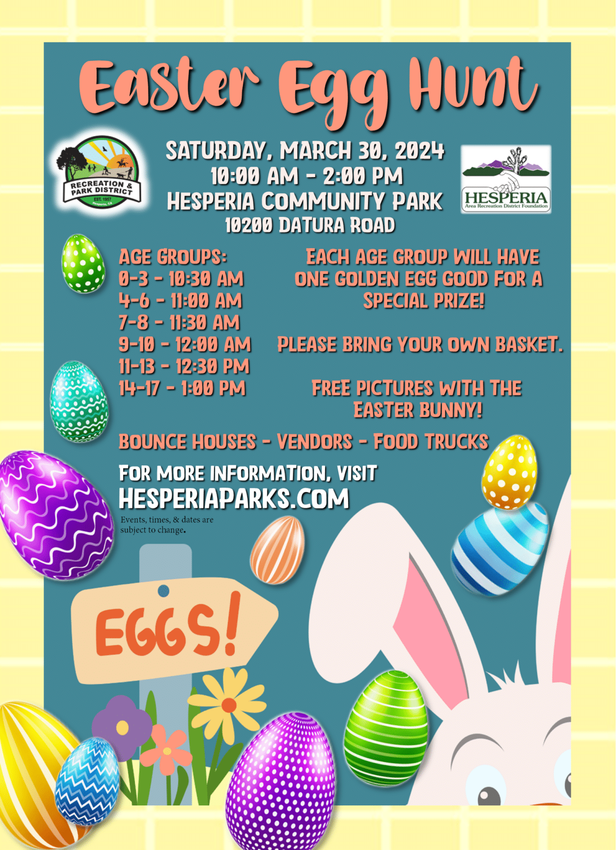 Easter is near. Mark your calendars for our Community Easter Egg Hunt